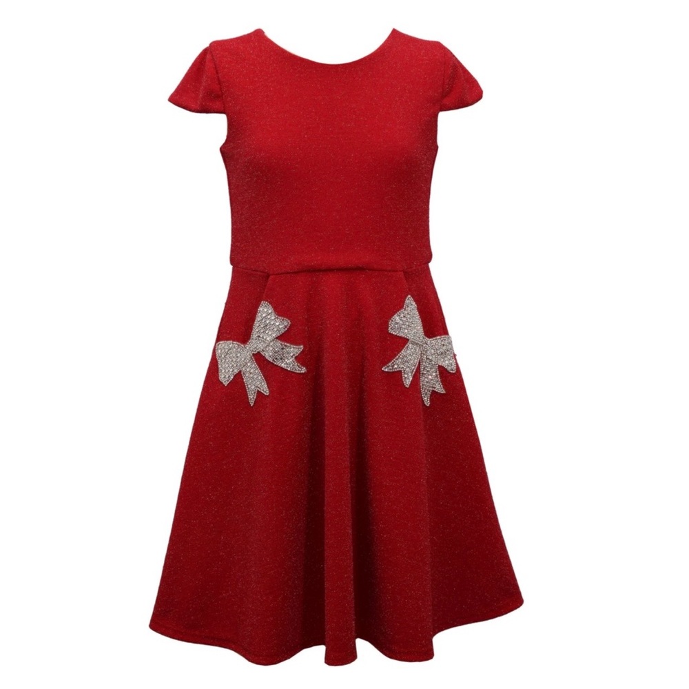 Bonnie Jean Red Rhinestone Bow Dress- Size 8